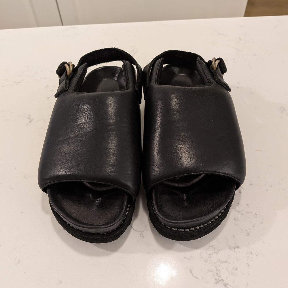 Guidi Black Leather Open-Toe Slingback Clogs